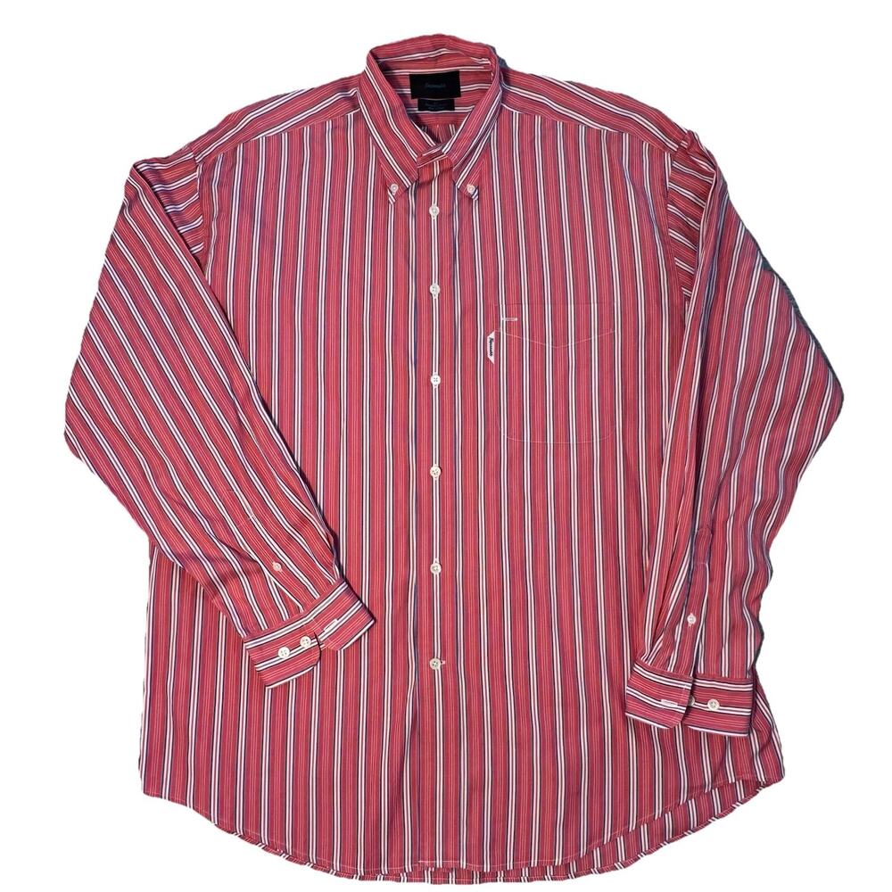 Faconnable Long Sleeve Red Striped Button Down Shirt Mens XL France Classic